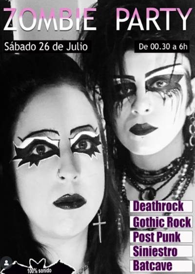Zombie Party, Undead Dark Club, Barcelona, deathrock, post punk, batcave, siniestro, fiesta gótica, DJ Luismi, DJ Lady Stardust, música oscura, sábado 26 julio, entradas anticipadas, Carrer Violant d’Hongria, ambiente siniestro, evento nocturno, fiesta temática